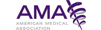 The image displays a logo with the text AMERICAN MEDICAL ASSOCIATION prominently featured, alongside the acronym AMA stylized in purple, against a white background.