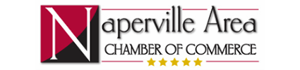 The image shows a logo with text that reads Naperville Area Chamber of Commerce and includes the name Chris Johnson .