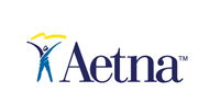The image shows a logo with the text AETNA prominently displayed, along with a stylized graphic element resembling a leaf or a drop of water, and below it, a tagline that reads AETNA in a smaller font size.